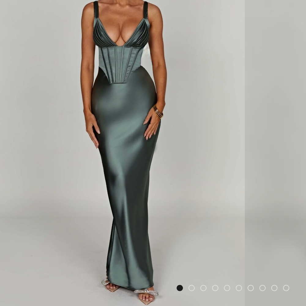 Sleek Satin Corset Maxi Dress in Teal